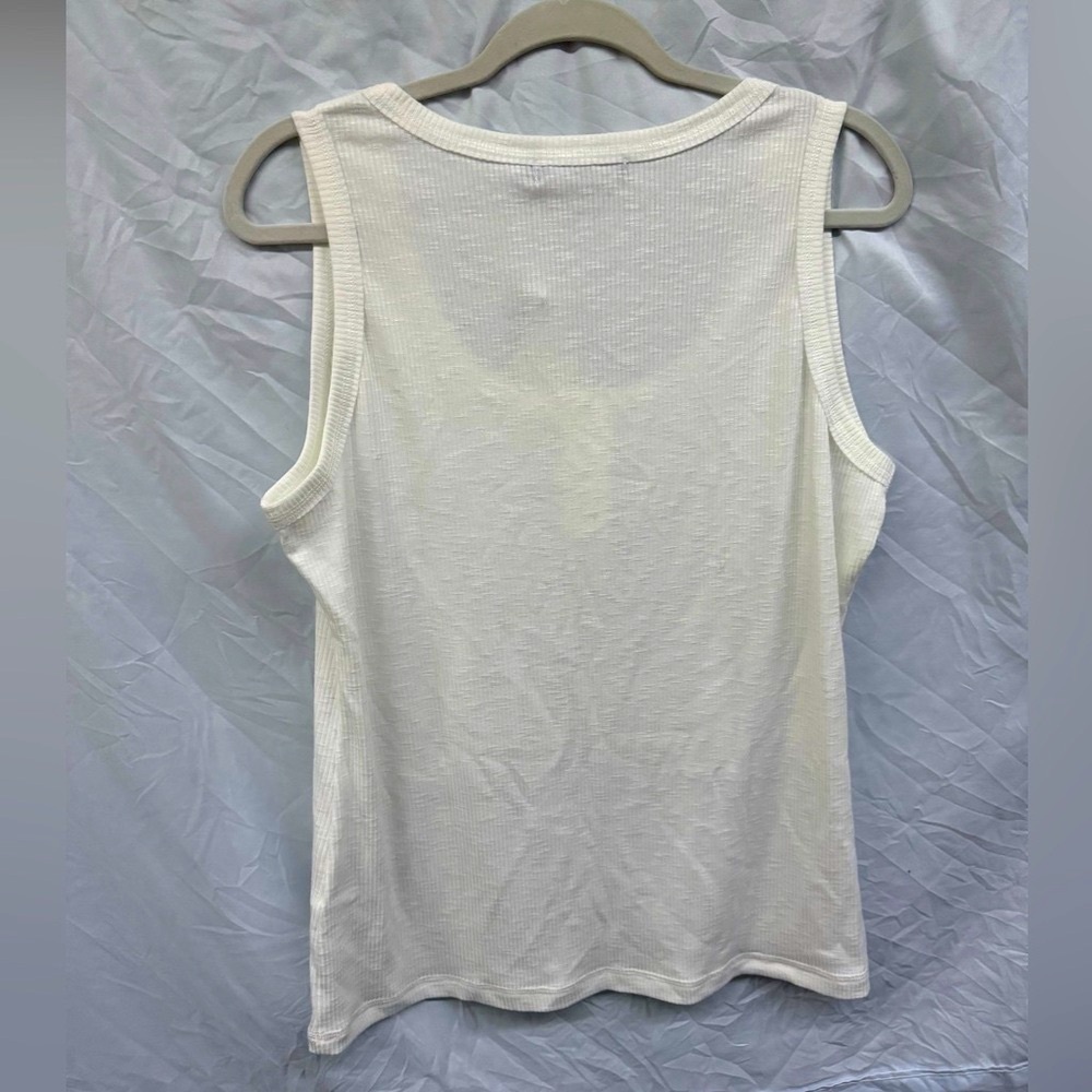 White Ribbed Button Henley Tank Top size 2XL - Picture 6 of 6